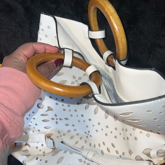 White Crossbody Bag with Intricate Cutout Design - Picture 3 of 5